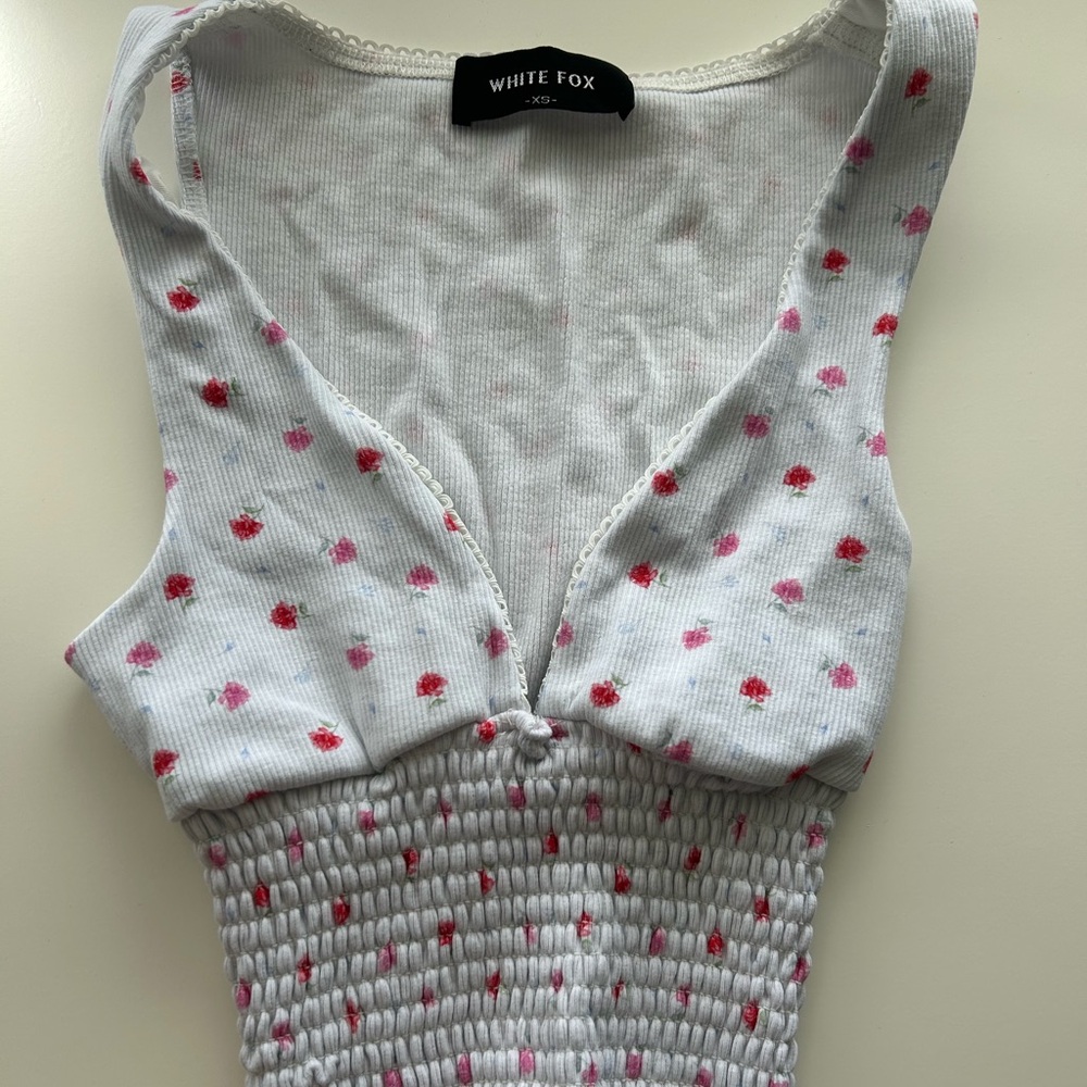 White Fox Floral Smocked Top
